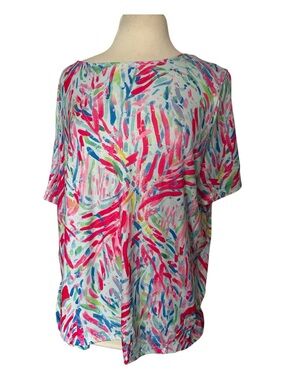 Abstract Multicolor Short Sleeve Top Plus 2XL